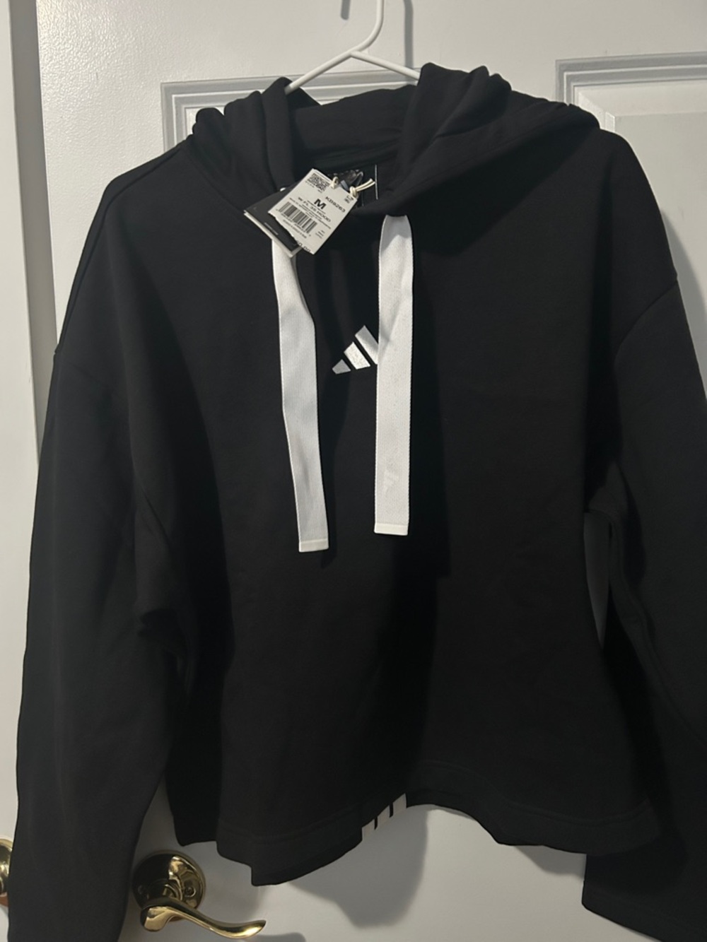 Adidas Black Hoodie Sweater with White Drawstrings
